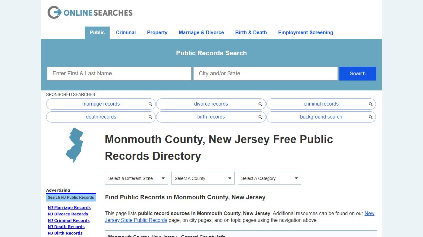 Monmouth County, New Jersey Public Records Directory